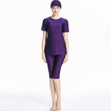 Burkini Muslim Swimwear Conservative Short Sleeve Cropped Trousers Stitching Split Swimsuit for Women