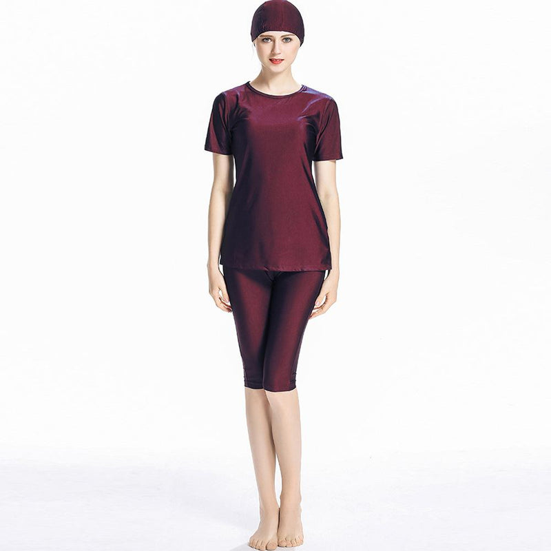 Burkini Muslim Swimwear Conservative Short Sleeve Cropped Trousers Stitching Split Swimsuit for Women