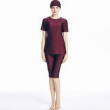 Burkini Muslim Swimwear Conservative Short Sleeve Cropped Trousers Stitching Split Swimsuit for Women