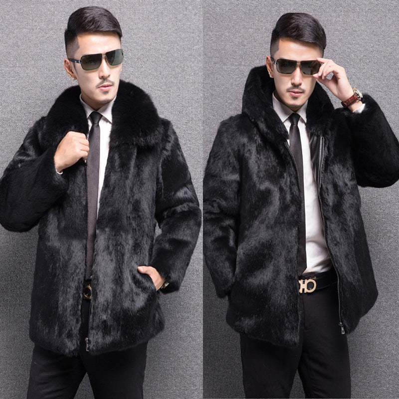Beaver Coat Men Winter Men Leather Coat Slim-Fit Zipper