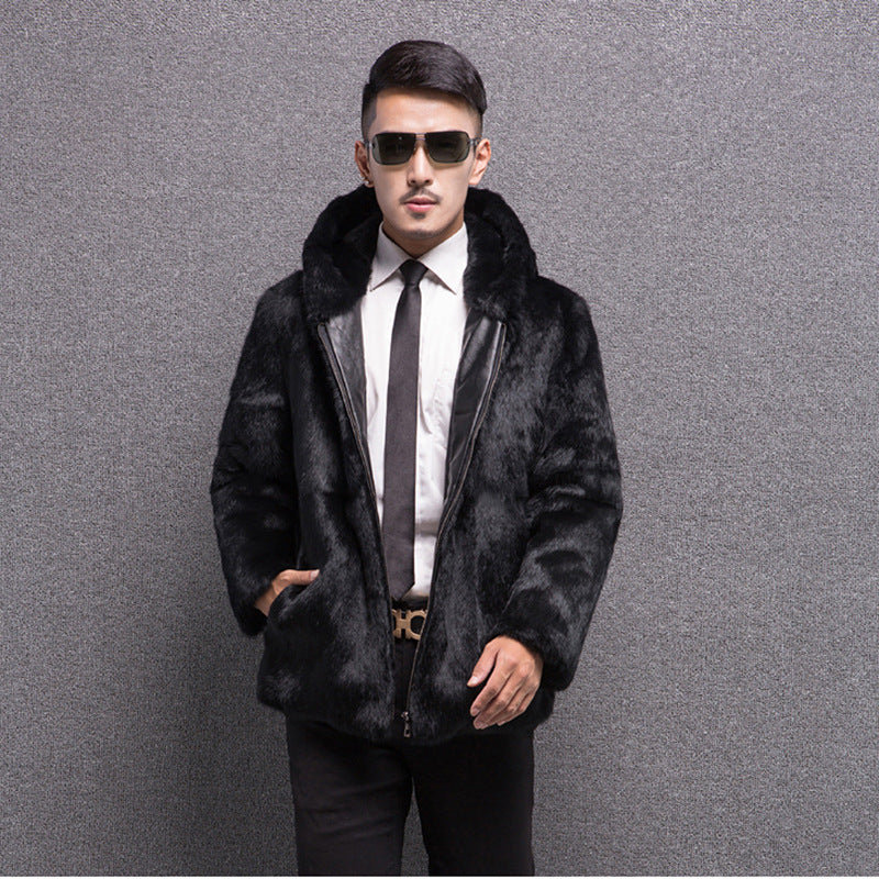 Beaver Coat Men Winter Men Leather Coat Slim-Fit Zipper