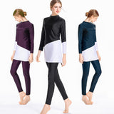 Burkini Muslim Swimwear Conservative Swimwear Color Block Beach Split Swimsuit Long Sleeve