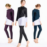 Burkini Muslim Swimwear Conservative Swimwear Color Block Beach Split Swimsuit Long Sleeve