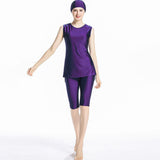 Burkini Muslim Swimwear Solid Color Vest Pants with Hat Three-Piece Set