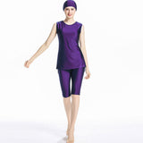 Burkini Muslim Swimwear Solid Color Vest Pants with Hat Three-Piece Set