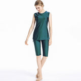 Burkini Muslim Swimwear Solid Color Vest Pants with Hat Three-Piece Set
