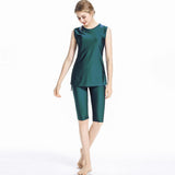 Burkini Muslim Swimwear Solid Color Vest Pants with Hat Three-Piece Set