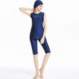 Burkini Muslim Swimwear Solid Color Vest Pants with Hat Three-Piece Set