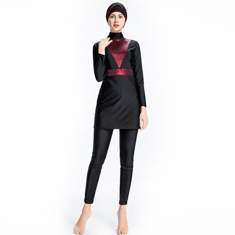 Burkini Muslim Swimwear Sequin Stitching Slim Three-Piece Split Beachwear
