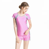 Burkini Muslim Swimwear Color Matching Shorts Short Sleeve Top Two-Piece Set Beachwear