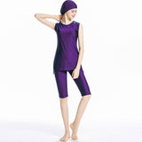 Burkini Muslim Swimwear Solid Color Vest Pants with Hat Three-Piece Set