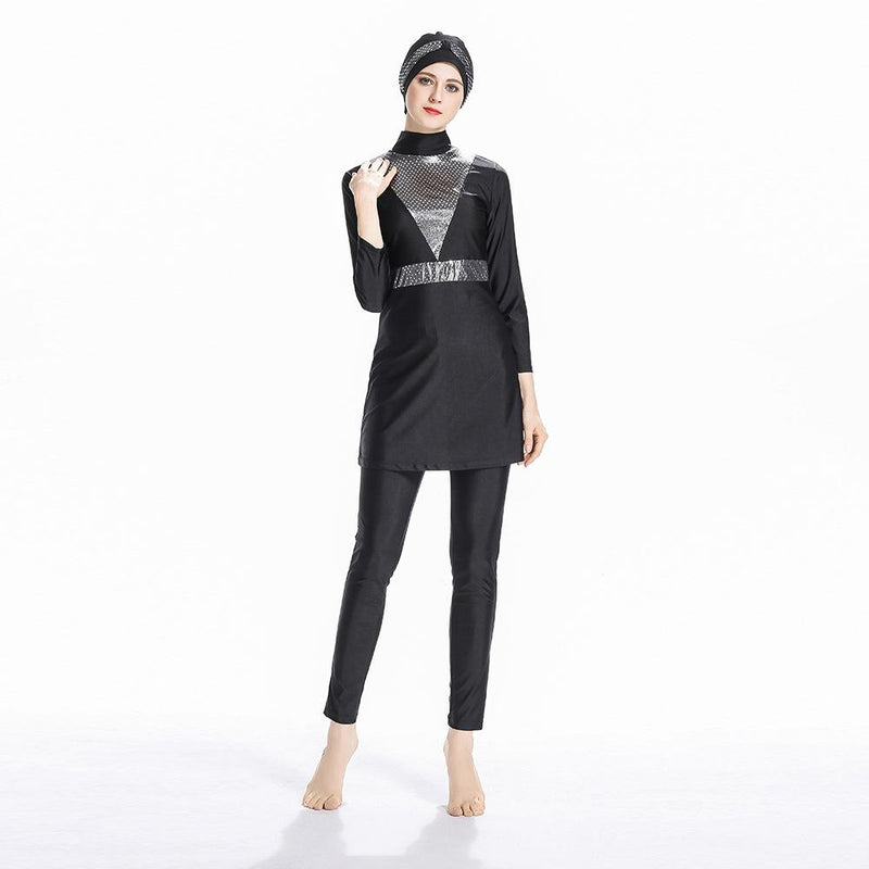 Burkini Muslim Swimwear Sequin Stitching Slim Three-Piece Split Beachwear