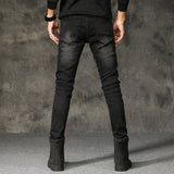 J Shaped Jean Men's Jeans Slim Ripped Motorcycle Elastic Pants