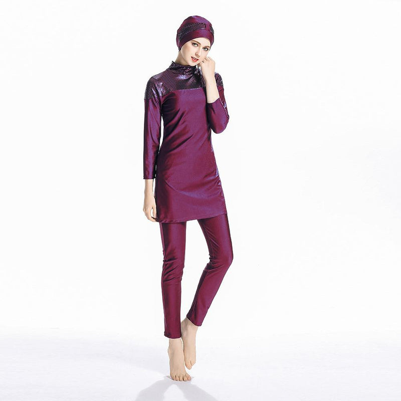 Burkini Muslim Swimwear Conservative Swimwear Slim Fit Patchwork Three-Piece Set Beachwear Women