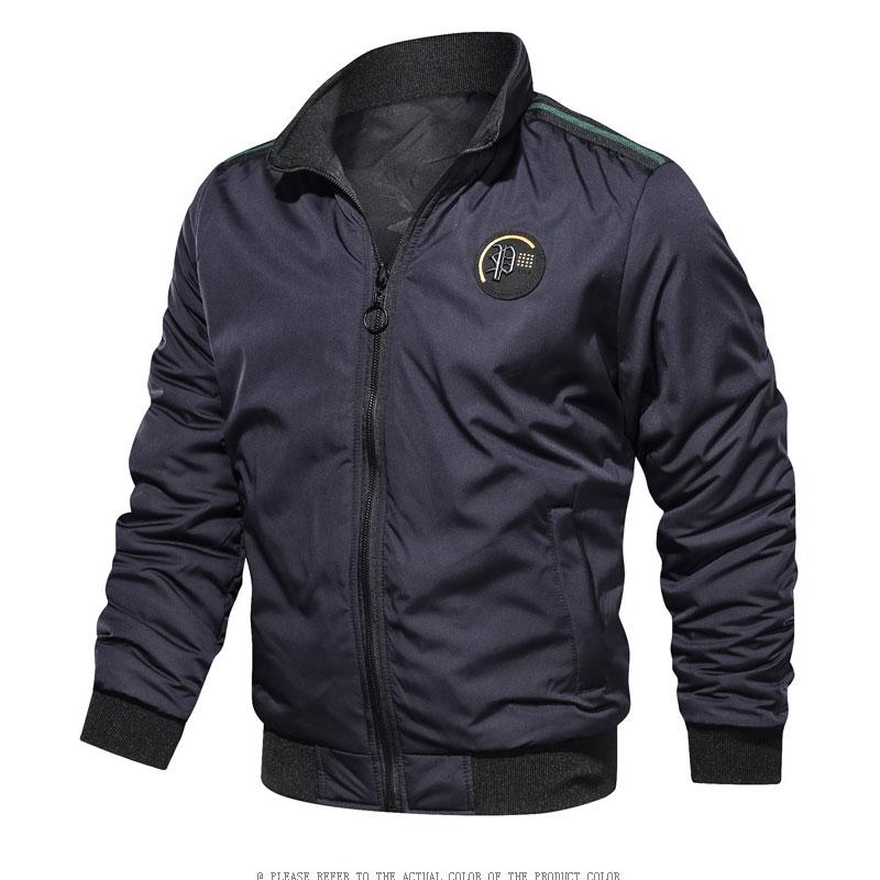 Men Fit Bomber Jacket Windbreaker Moto Street Coat Double-Sided Stand Collar Casual Men's Jacket Double-Sided Baseball