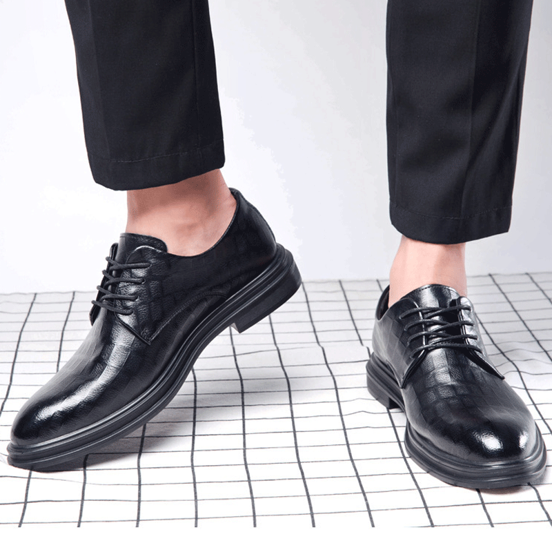 Indo Western Shoes Embossed Crocodile Plaid Men's Shoes Thick-Soled British Leather Shoes Men