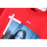 Off White Long Sleeve Round Neck Sweater Autumn And Winter Mona Lisa Pattern Crew Neck Pullover Sweatshirt