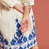 Women Dresses V-neck Embroidered Flower Lantern Sleeve Fashion Dress
