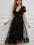 Plus Size Black Party Sequined Dress Strawberry Dress V Neck Sweet Elegant