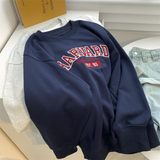 Harvard Sweatshirt English Letter Embroidered Crew Neck Pullover Gray