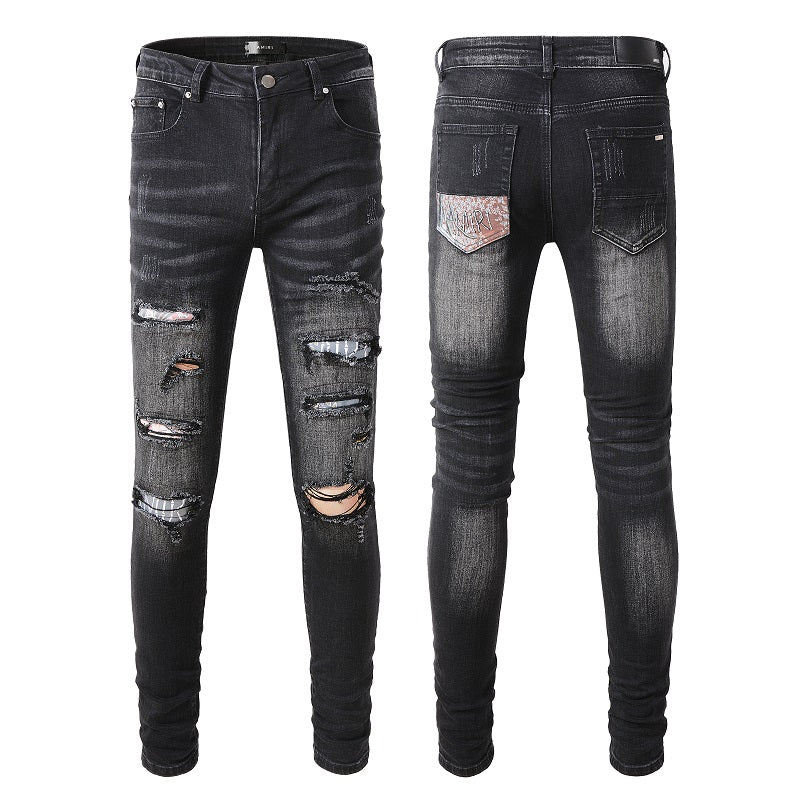 Amiri Jeans Casual Hip Hop Wash Splash-Ink Painted Slim Jeans Casual Fashionable 859