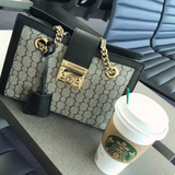 Jackie Kennedy Bag Padlock Canvas Chain Vintage Print Twist Lock Bag Women's Tote Bag
