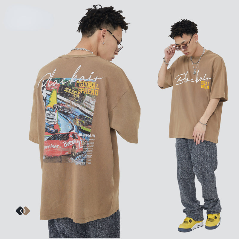 Blackair T Shirt Retro Short Sleeve Loose round Neck T-shirt