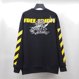 Off White Long Sleeve Round Neck Sweater Autumn Printed Men's Clothing plus Size Loose Crew Neck Pullover Sweatshirt