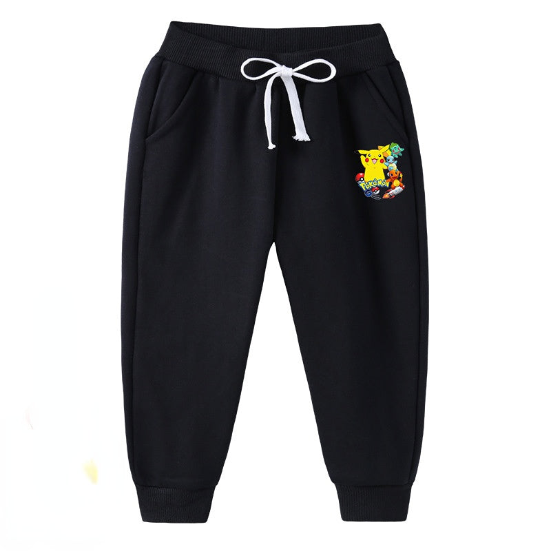 Children Pokemon Pikachu Pants Silver Fox Velvet Thickened Keep Warm Pure Color Sweatpants Pants Neutral