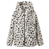 Women Dalmatian Coat Leopard Print Stud for Autumn and Winter Coat Loose Hooded Lambswool
