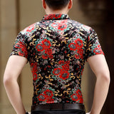 Transparent Shirt for Men Summer Shirt Hollow-out Half-Sleeved Flower Shirt