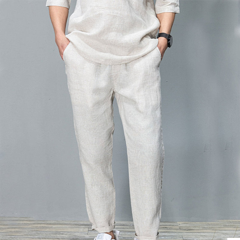 Linen Pants Straight Leg Pants Drawstring Lightweight Elastic Beach Pants Summer Casual Men's Trousers Straight