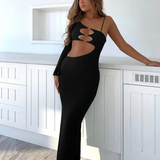 Bella Hadid Dress Sexy Long Sleeve Hollow Cross-Shoulder Bag Hip Dress