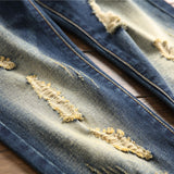 J Shaped Jeans Retro Fashion Slim Fit Straight Ripped Scratch Trendy Fashion Men