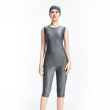Burkini Muslim Swimwear Solid Color Vest Pants with Hat Three-Piece Set