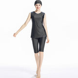 Burkini Muslim Swimwear Solid Color Vest Pants with Hat Three-Piece Set