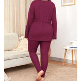 Women Plus Size Co-OrdsV Collar Knit Casual Suit