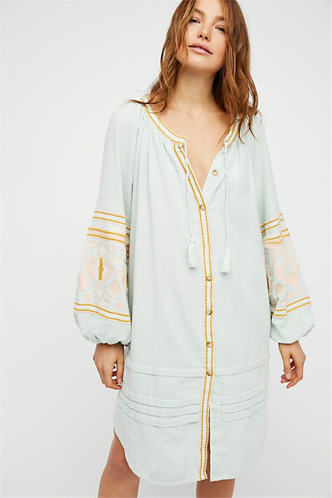 Ethnic Style Embroidered Loose Cardigan Embroidered Dress