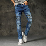 J Shaped Jean Men's Jeans Slim Ripped Motorcycle Elastic Pants