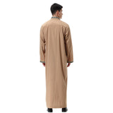 Mens Thobes Muslim Men's Applique Stand Collar Robe