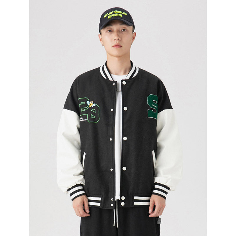 Letterman Jacket Outfit Senior Jackets Varsity Baseball Coat Spring and Autumn Men's Color Matching Loose-Fitting Workwear Jacket