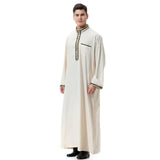 Mens Thobes Muslim Men's Applique Stand Collar Robe