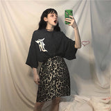 Gothic Lolita Harajuku Style Clothing BF Style Loose Printed Mesh Cloth T-shirt Leopard Print Shorts
