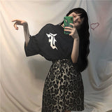 Gothic Lolita Harajuku Style Clothing BF Style Loose Printed Mesh Cloth T-shirt Leopard Print Shorts