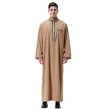 Mens Thobes Muslim Men's Applique Stand Collar Robe