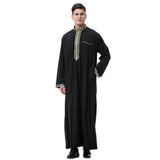 Mens Thobes Muslim Men's Applique Stand Collar Robe