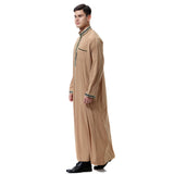 Mens Thobes Muslim Men's Applique Stand Collar Robe