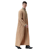 Mens Thobes Muslim Men's Applique Stand Collar Robe