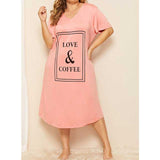 Women Plus Size Midi Dresses Pink Letters Loose Short Sleeve Dress