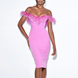 Mariah Carey Dress Sexy Hip Skirt Feather Card Shoulder Slim Dress